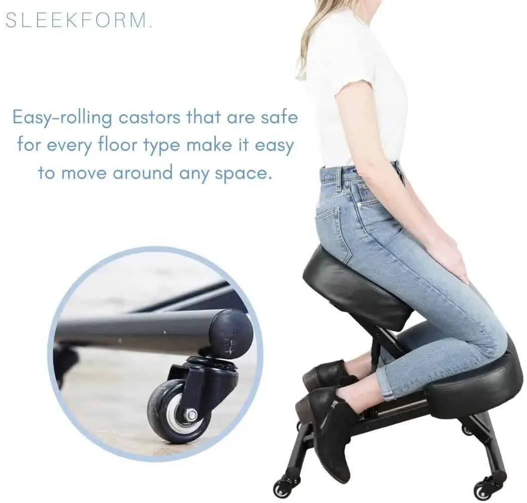 Castors on a kneeling chair make it easy to move around.