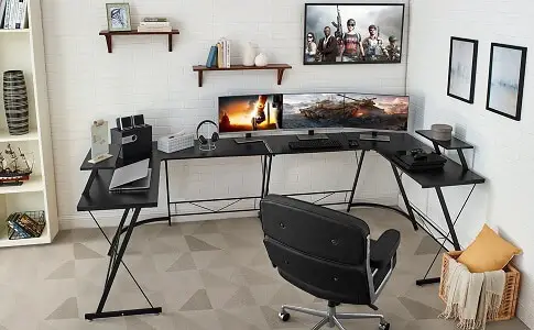 Mr. Ironstone L-Shaped Computer Desk can hold multiple screens. 